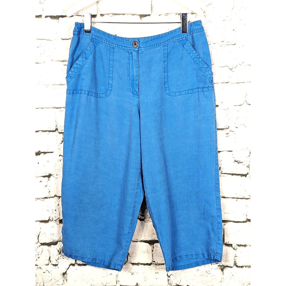 CHICO'S 100% Linen Cropped Pant Pockets Casual Wide Leg Size 2.5 (L/14)
